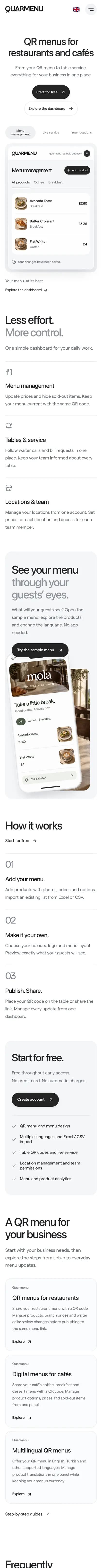 The Quarmenu website on a phone