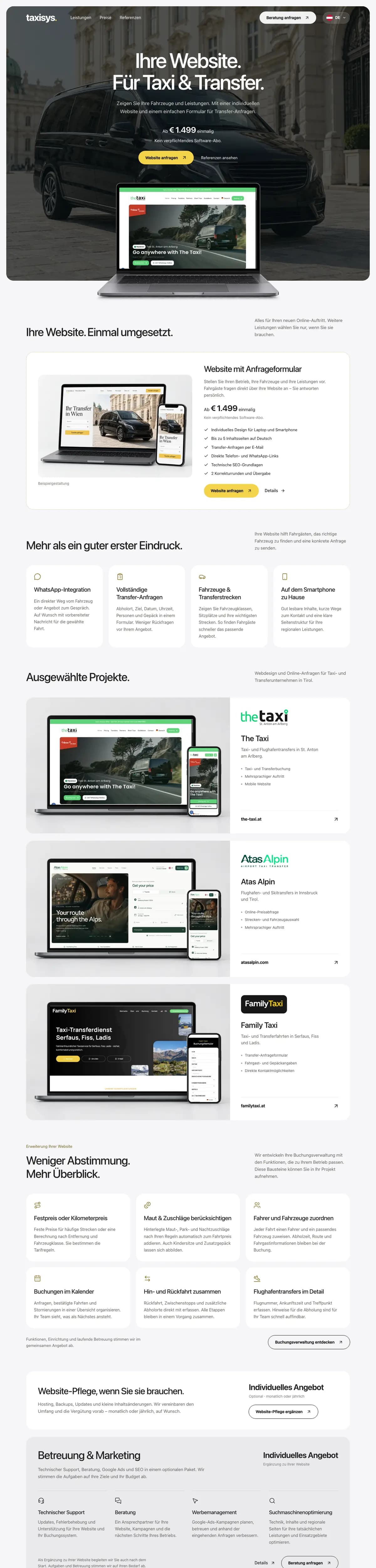 Home page of the Taxisys website