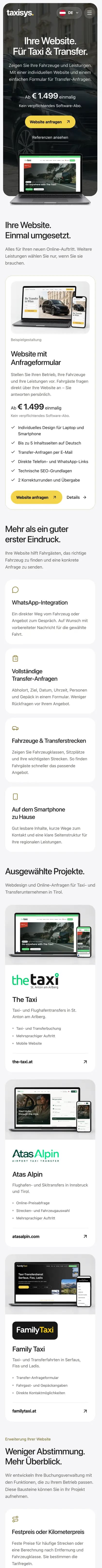 The Taxisys website on a phone
